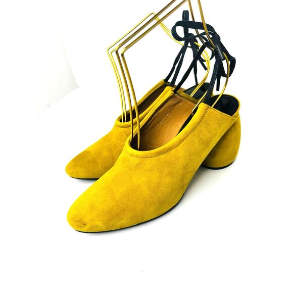 Dries Van Noten Yellow Mustard Suede Mules Slip-On Block Heel Designer EU 37 - Picture 6 of 10